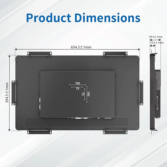 27 Inch Open Frame Touch Monitor PCAP 10-Point Touch Industrial Touchscreen Monitor with HDMI/VGA/DVI Interface Active Matrix TFT LCDLED Backlight with VESA Mount