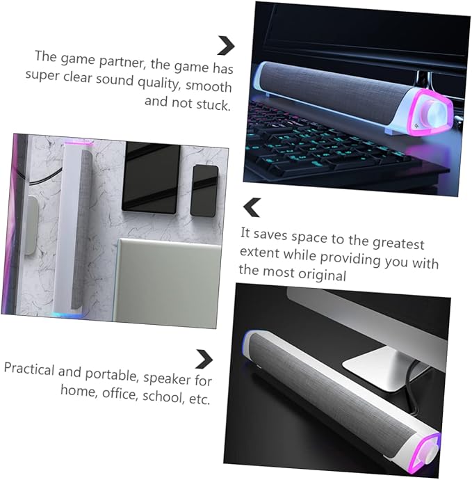 Veemoon Tablet Speaker Computer Soundbar Wired Soundbar White 3D Surround Sound Speaker