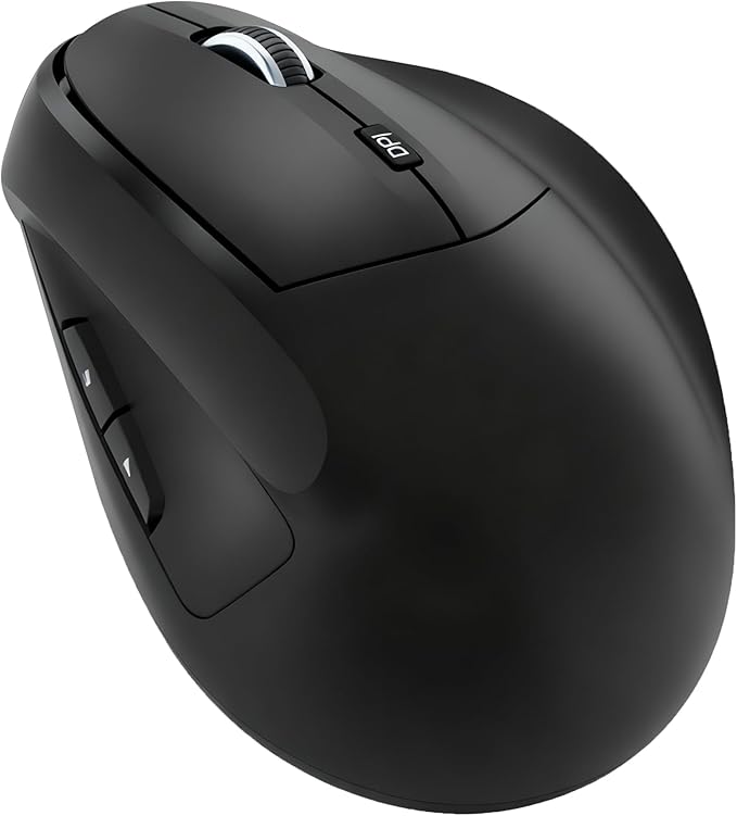 Black Ergonomic Wireless Vertical Mouse - Rechargeable 3200DPI 6 Buttons for Wrist Pain &amp Carpal Tunnel Relief