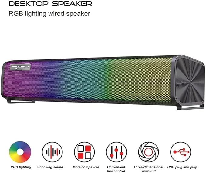 Computer Speakers Wired Computer Sound Bar Enhanced Stereo USB Powered Soundbar Speakers One Button Control for PC Tablets Laptop Cellphones
