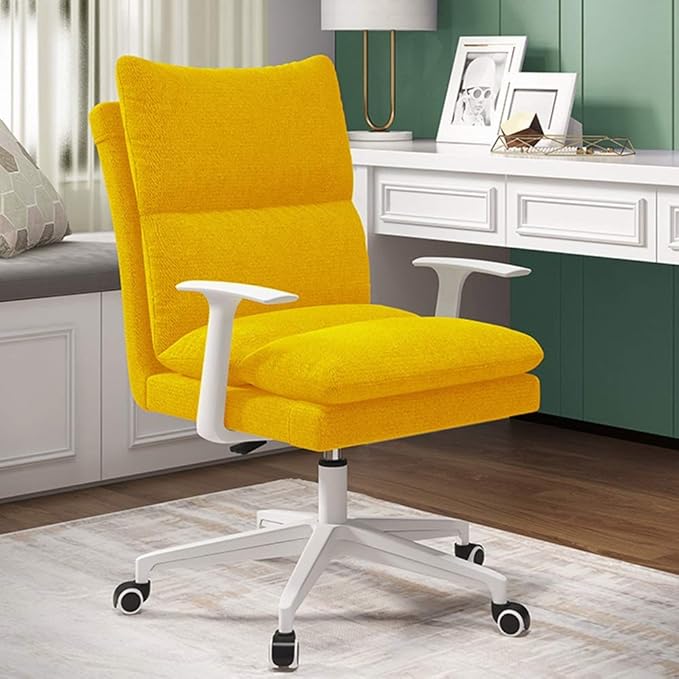 Katzowen Office Computer ChairHome Leisure Computer Chair Comfortable backrest Removable Soft Bag and armrest Gaming Chair Not tiltable Heavy Nylon feet Load-Bearing 120kg (Color : Yellow)