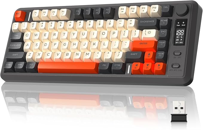 ZIYOU LANG M75 Wireless Gaming Keyboard RGB Backlit Rechargeable 2000mAh Battery Small Membrane But Mechanical Feel Keyboard with Smart Display &amp Knob PBT Gradient keycaps for PC MAC - Shimmer