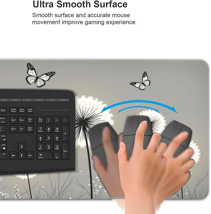 Butterfly Dandelion Floral Mouse PadDesk MatLarge Waterproof Non-Slip Rubber Mousepad with Stitched Edges Office Home Computer Desk Accessories35.4X15.7