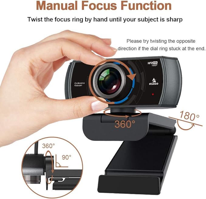 NexiGo N980P 1080P 60FPS Webcam with Microphone HD USB Computer Camera Built-in Dual Noise Reduction Mics 120 Degrees Wide-Angle for Zoom/Skype/FaceTime/Teams PC Mac Desktop (Renewed)