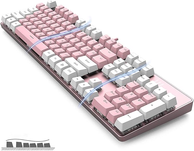 104 Keys Full Size Mechanical Keyboard | Blue Switch Pink &amp White Color 104 Keys US Layout Led Backlit Hot Swappable Wired Mechanical Light Up Pink Keyboard | Wired Gaming Computer Keyboards