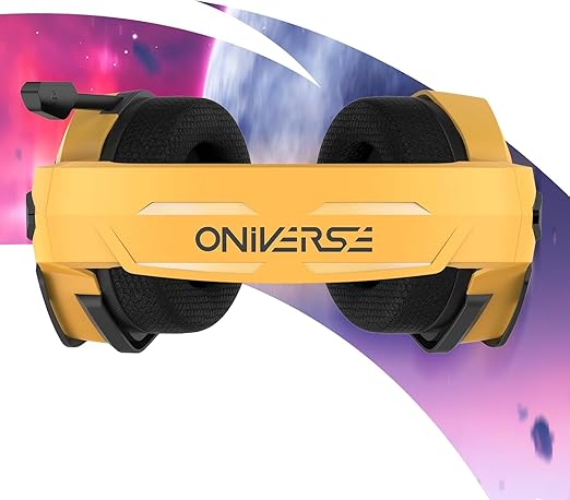 Oniverse Gaming Headset compatible with Xbox PS5 PS4 Switch PC Mac with Adjustable Mic LED 50 mm Speakers Breathable Fabric Pads Nebula Wired Stereo Gamer Headset (SolarFire Yellow/Orange)