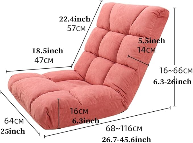 GIZNXBA Floor Chair Adjustable Folding Floor Gaming Chair with 14-Position Back Support Indoor Adjustable Foldable Lazy Sofa Bed Adults for Reading Meditating Watching TV(/Brown)