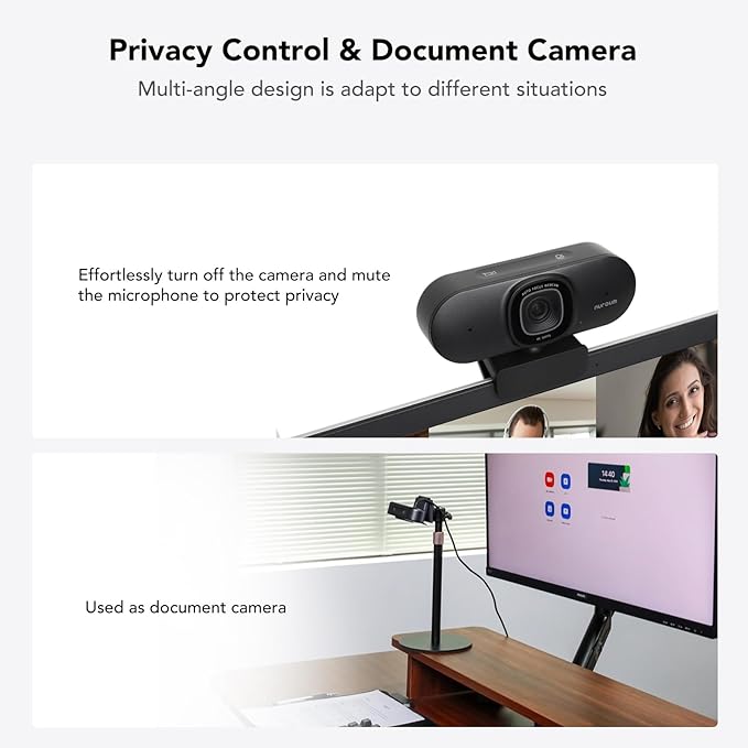 NUROUM V32AF 4K Webcam for PC Adjustable FOV Premium CMOS Autofocus Auto-Framing Noise Canceling Microphones USB Plug&ampPlay Web Camera for Desktop/Laptop/Mac Video Calls w/Zoom/Teams/Google M