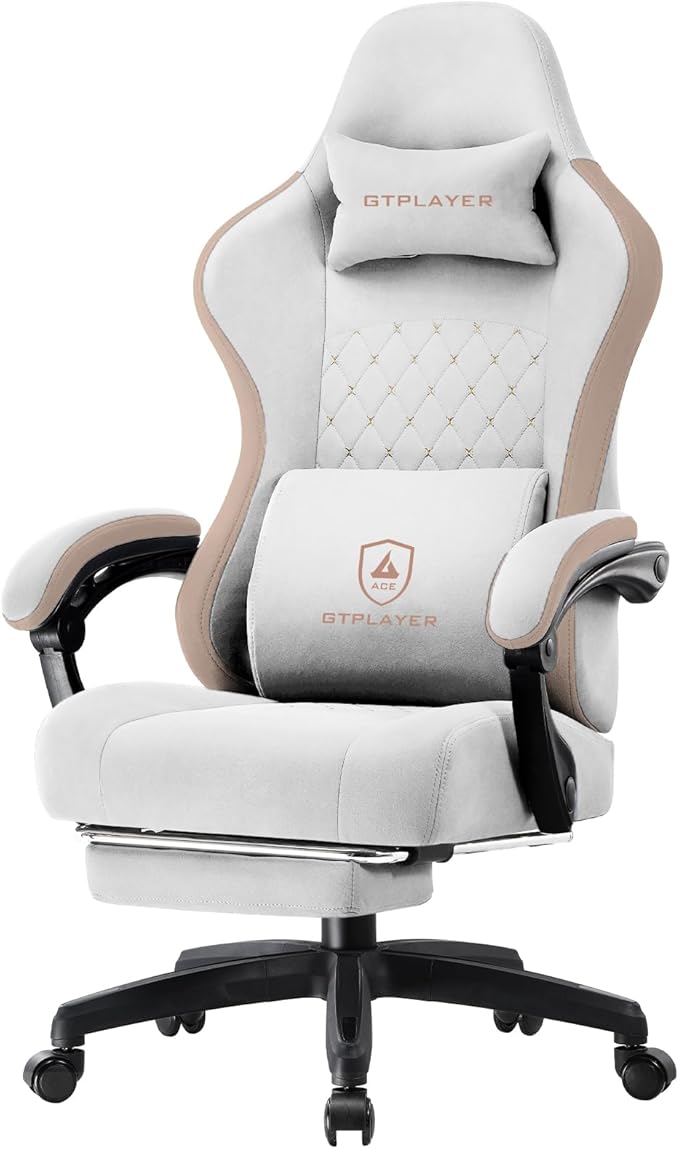 GTPLAYER Gaming Chair Computer Office Chair with Pocket Spring Cushion Linkage Armrests and Footrest High Back Ergonomic Computer Chair with Lumbar Support Task Chair with Footrest