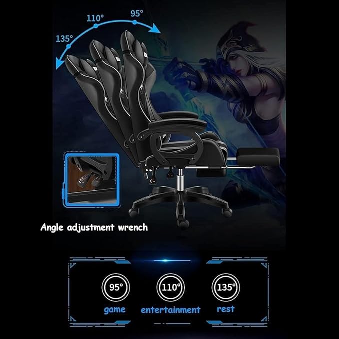Ergonomic E-Sports Gaming Chair with Reclining High Back Adjustable Headrest Lumbar Support &amp 360° Swivel Office Chair