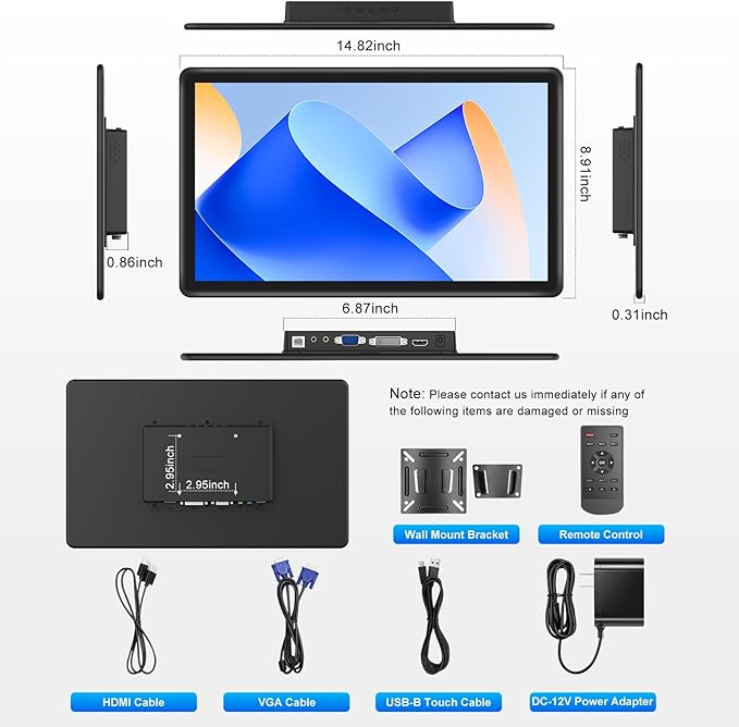 MAGEX 15.6 Touchscreen Monitor HDMI VGA DVI FHD 1080p IPS Rp Pi Touch Screen Monitor 10-Point Touch Display with Remote Control Speakers VESA Touch Screen for PC Pi POS Kiosk Industrial