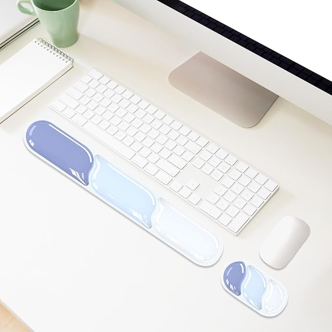 Gel Keyboard Wrist Rest Ergonomic Wrist Rest for Computer Keyboard and Mouse Soft Mouse Wrist Support and Keyboard Pad for Typing Pain Relief Suitable for Office Home Computer Gaming - Blue