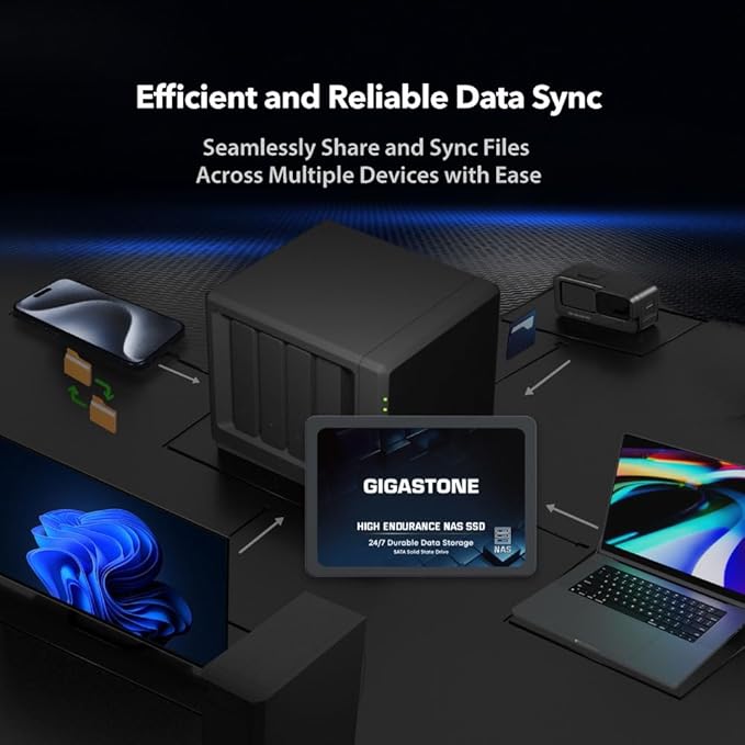 Gigastone 【NAS Certified】 High Endurance 512GB SSD (2-Pack) for Gaming/PC/Laptop/NAS SSD TLC 24/7 Reliable 2.5 SATA Internal Solid State Drives RAID Data Storage 2.5 inches SATA 3.0