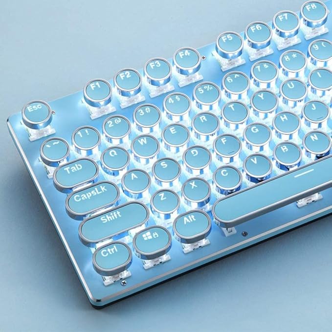 Basaltech Blue Mechanical Gaming Keyboard Retro Steampunk Vintage Typewriter-Style Keyboard with LED Backlit 104-Key Anti-Ghosting Blue Switch Wired USB Metal Panel Round Keycaps (Blue-SK)
