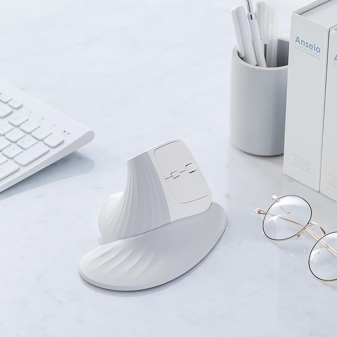 SANWA Wireless Ergonomic Mouse for Large Hands Silent Click Vertical Mice with Removable Wrist Rest 1000-4000 DPI 3-Device (2.4G + 2 Bluetooth 5.4) Compatible with Mac Windows Laptop PC White