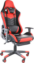 Ergonomic Gaming Chair with Footrest Adjustable Reclining Gamer Chair with Lumbar and Head Pillow Support Swivel Office Gaming Chair with Pleather Upholstery High-Back Chair (Red)