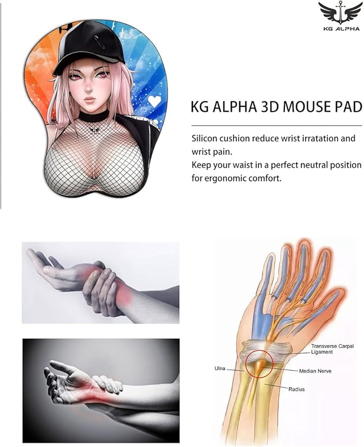 3D Anime Gaming Mousepad Ergonomic Mouse Pad with Wrist Support Rest Mousepad Gel Wrist Rest Memory Foam Non-Slip &amp Pain Relief for Computer Wireless Home&ampOffice Streetwear Chloe KG Alpha