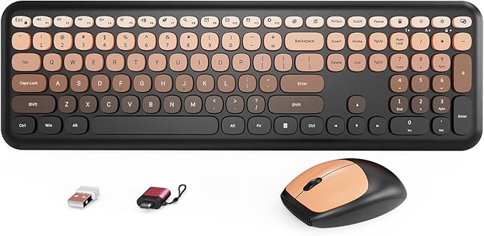 HotFox Wireless Keyboard and Mouse Combo Full-Size Retro Typewriter Keyboard with Round Keycaps Ergonomic Design for Windows PC Home and Office Use -Red