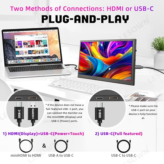 7 inch Small Portable USB C Monitor 7 Capacitive Touchscreen HD 1024x600 IPS Secondary Sub Screen mini LCD Display with Speakers for Laptop PC Smartphone