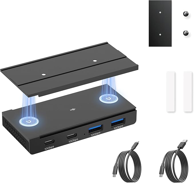 EJAY 10Gbps Magnetic USB-C Hub 4-Port USB 3.2 Gen2 Data Transfer Includes 2 Packs Sliding Rail Screws and Sticky Pads for MacBook Laptop PC