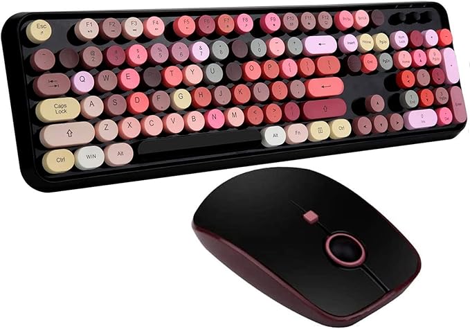 FOPETT Keyboard and Mouse Sets Wireless Reliable 2.4 GHz Connectivity for PCLaptopSmart TV and More (Black Colorful)