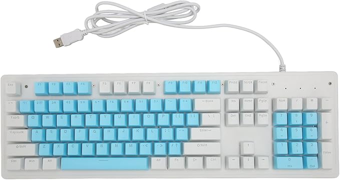 Computer Keyboard Gaming Keyboard Wired USB Connection 104 Keys for Office (Brown Switch(Blue White Keycaps))