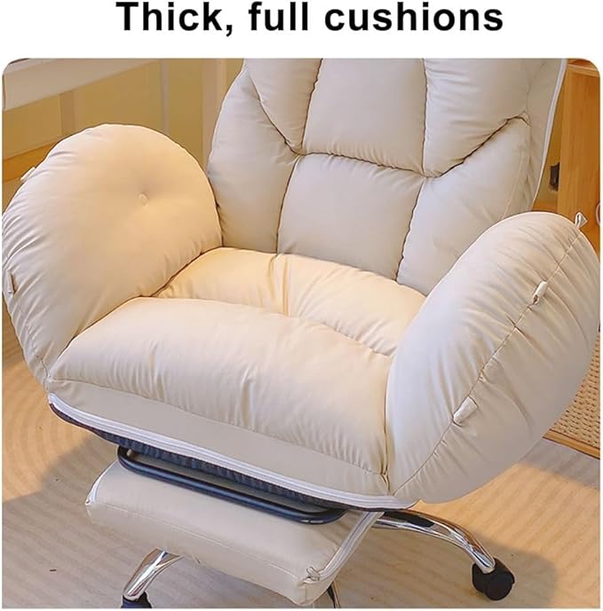 YCKEGEW Gaming Chair Recliner for Adult Home Office Desk Chair with Wheels and Adjustable Backrest Recliner Chair Bedroom Armchair Lounge Ergonomics Computer Chair(BeigeWithout)