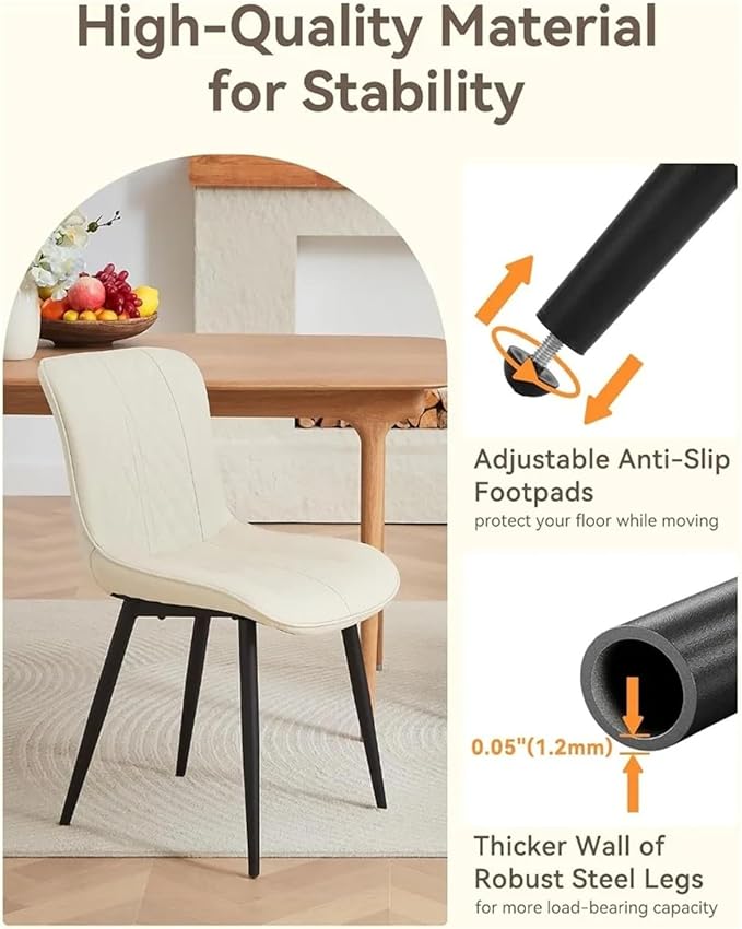 Adjustable Office Computer Chair with Armrest 2pcs Leather Upholstered Dining Chairs with Solid Metal Legs Curved Backrest(Brown)