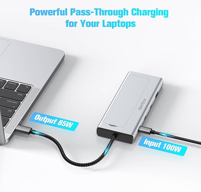 RSHTECH 5-in-1 USB C Hub with M.2 NVMe/SATA SSD Enclosure 10Gbps USB Data Ports (1A + 2C) and 100W Power Delivery Aluminum USB-C Dock Dongle for MacBook Laptops and More