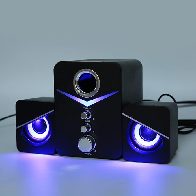 Computer Speakers 2.1 Channel Deep Bass Mini Desktop Speaker HiFi Stereo Computer Sound Bar RGB Home Speaker System for Wedding Party (Black)