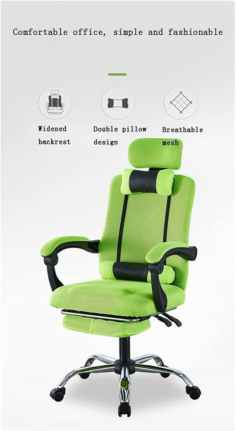 Adjustable Office Computer Chair with Armrest Footrest Office Chair Net Cloth Rotation Computer Chairs Gaming Stool Armchair Household Furniture(Green)