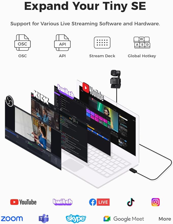 OBSBOT Tiny SE Webcam-1080P 100FPS-Extra Tripod-Video CallHD PTZ Webcam1/2.8 SensorGesture Control4X ZoomAI Auto TrackLiveStream for Game/Meet/Educate-Web Camera for Desktop ComputerPCLaptop