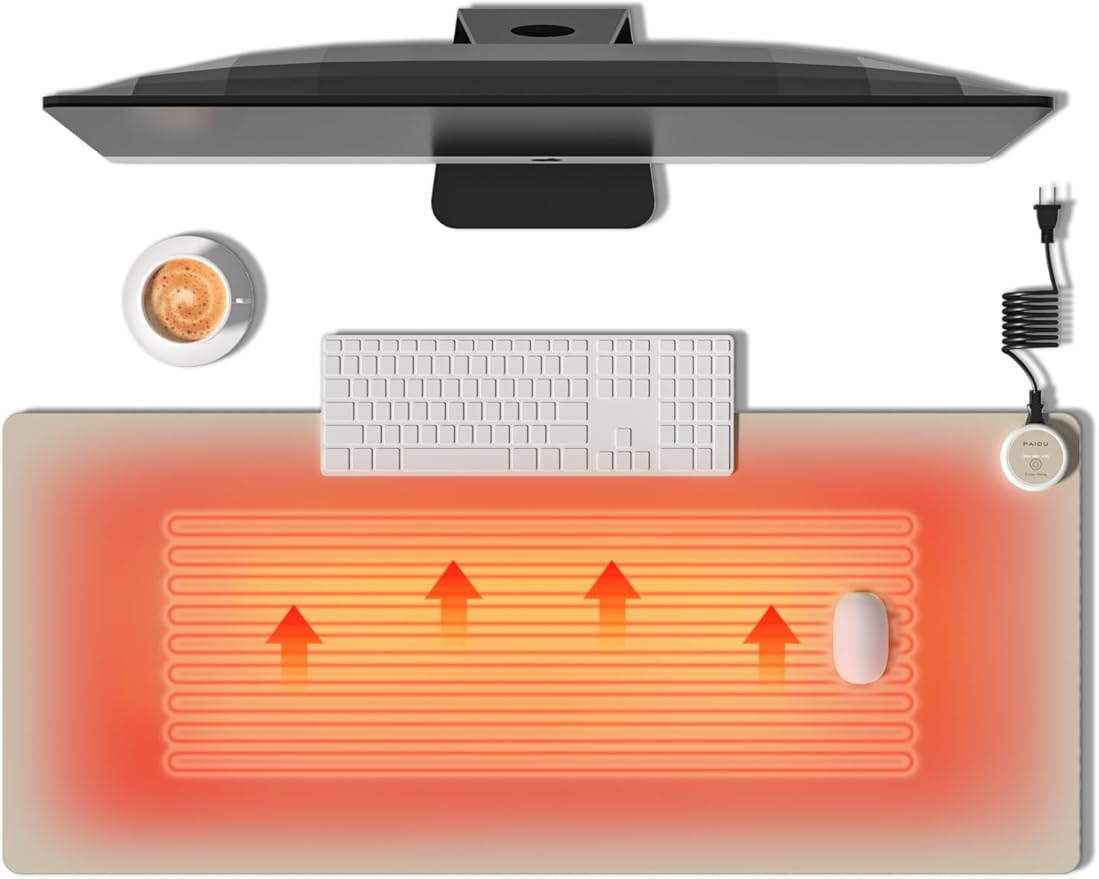 Heated Mouse Pad Hand Warmers Electric Warm Office Desk Mat 31.5 x 13 3 Control Levels Temperature 3 Hours Auto Shut-Off Suitable for Home/Offices Computer Keyboard Pads (Light Gray)