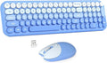 Wireless Keyboard and Mouse Combo MOWUX Compact Typewriter Retro Round Computer Keyboard Cute Optical Mouse Wireless Plug and Play for Laptop PC Computer- Blue Gradient