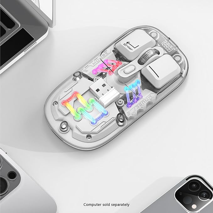 Sahara - Wireless Mouse | Transparent Shell LED Lights | Rechargable Battery | USB &amp Type C Adapter | Glacier Pro Series | Clear