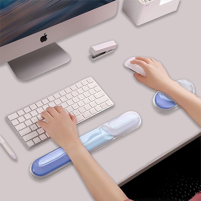 Ergonomic Keyboard Wrist Rest Gel Wrist Rest for Keyboard and Mouse Wrist Support and Keyboard Pad for Typing Pain Relief Anti-Slip Base Suitable for Office Laptop Computer Gaming (Blue)