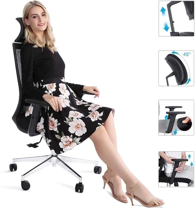Ergonomic Office Gaming Chair with Adjustable Headrest &amp Lumbar Support Mesh Back Swivel Computer Chair Black