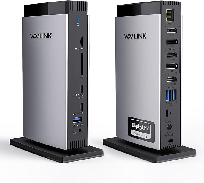 WAVLINK DisplayLink Docking Station 3 Monitors with 130WPD Power Adapter USB C Laptop Dock for M1/M2/M3/M4/Mac and Windows Thunderbolt 4/3