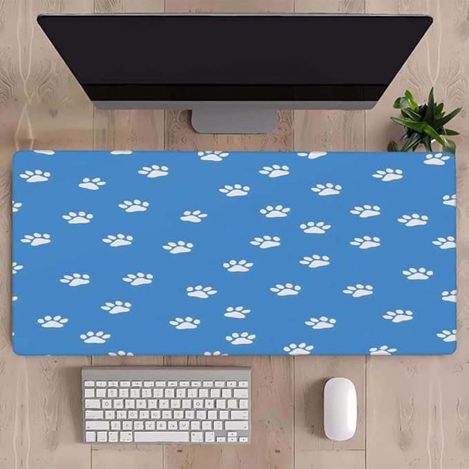 Blue Dog Paw Prints Large Mouse Pad Gaming Mousepad Desk Mat for Desktop Computer Keyboard Waterproof Mouse Mat Desk Pad with Non-Slip Base for Game School Office Home 35.4 x 15.7