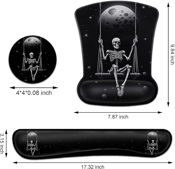 Keyboard Wrist Rest and Mouse Pad Wrist Support Set Ergonomic Gel Mouse Pad Wrist Rest with Non-Slip Base for Home Office Desk Pad Funy Skeleton Skeleton Planet Pattern Black Gaming Mouse Mat