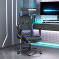 Massage Gaming Chair with Footrest and Lumbar Support Computer Chair Height Adjustable Game Chair with 360°-Swivel Seat and Headrest Black and Blue Fabric -AA