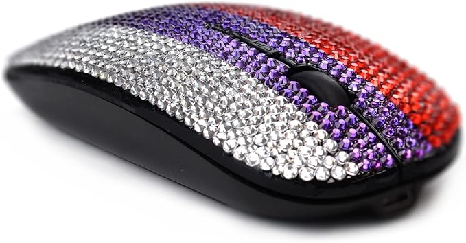 Bling Sparkle Three Colors Design National Flag Crystal Rhinestone Rechargeable Wireless Mouse 2.4G Mouse with USB Receiver for PC Tablet Laptop - Red Blue White