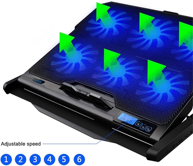 Laptop Cooling Pad 6 Fans and Cooler with Light LCD Display Notebook Stand for 12-16 Inch
