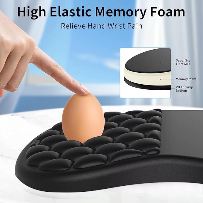 Ergonomic Mouse Pad with Wrist Support &amp Massage Design – Memory Foam Cushion Non-Slip PU Base – Carpal Tunnel Pain Relief for Wireless Mouse &amp Desk Use – 12x8 Inch (Black)