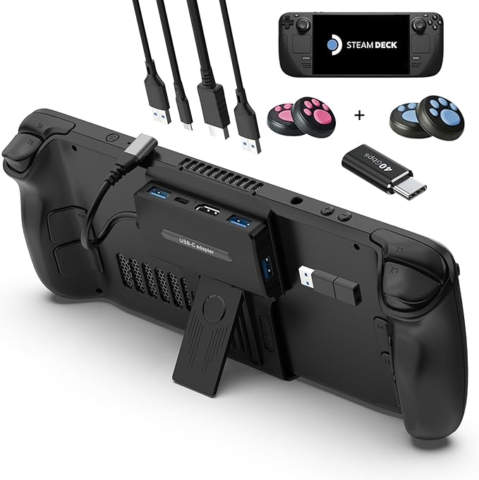 Portable Steam Deck Dock 5-in-1 USB C Hub Docking Station with 3*USB A 4K@60H USB C PD 100W Max Steam Deck Stand Base Accessories
