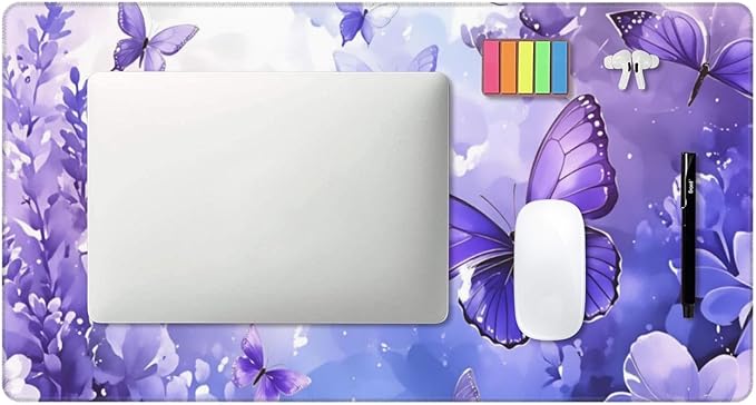 Purple Butterfly Desk Cover MatExtended Large Mouse PadComputer Laptop Mat Desk Decor for Office Game Home 30x16 Inch