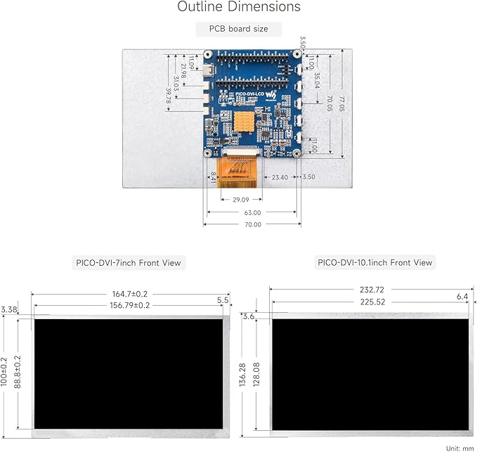 Waveshare 7inch DVI Display Module for Raspberry Pi Pico IPS Panel 1024×600 Pixel DVI Interface Communication