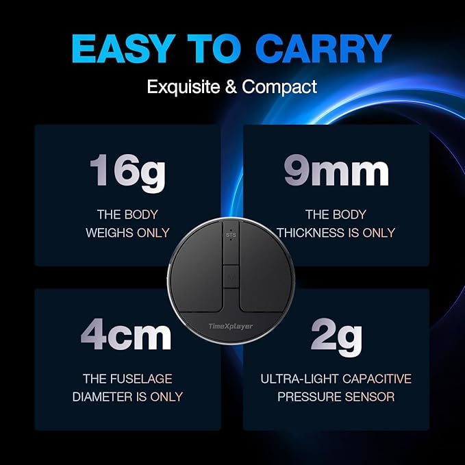 Stylish Mini Round Mouse with Pressure Sensing Reel Ultra Portable Wireless Mouse Connectivity: Wired 2.4G and Dual Bluetooth Rubber Case Included (BT1/BT2-Black)
