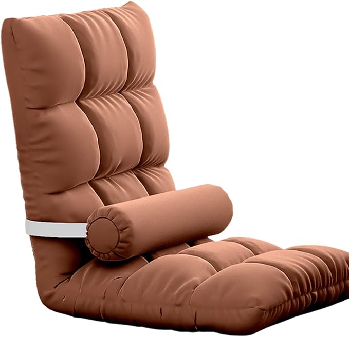 Floor Gaming Chair Convertible Lazy Sofa Chair with 5-Position Adjustable Backrest Meditation Chair Removable and Washable Chair Cover for Reading Meditating(Brown)