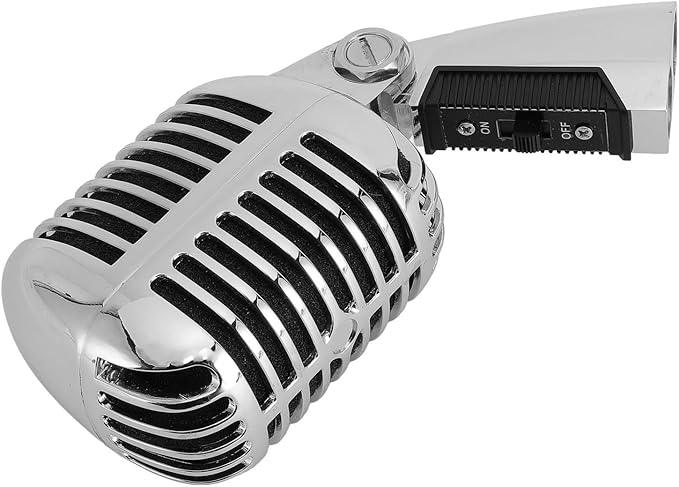 CHICIRIS Vintage Dynamic Microphone with Rack for Flexible Positioning in Karaoke Parties (Silver)
